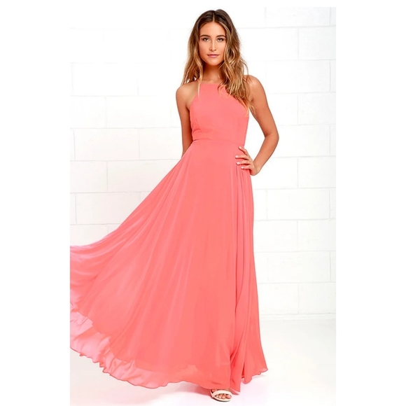 Lulu’s Mythical Kind of Love Coral Pink Maxi Dress Size Small - Picture 4 of 14